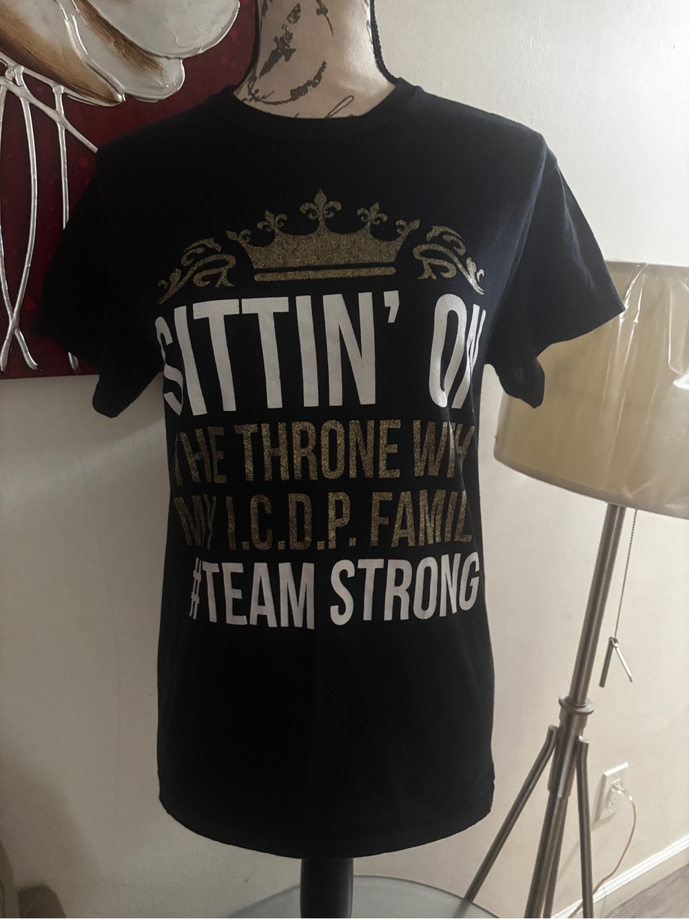Gildan Black Tee with Gold Metallic Crown and White Lettering